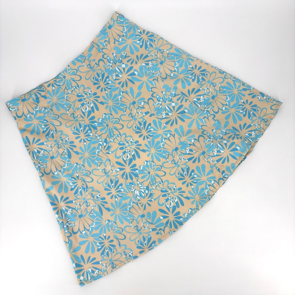Cotton Ginny Vintage Blue and Beige Floral A-Line Cotton Skirt, 16